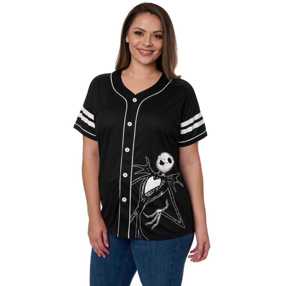 Women's Plus Skellington Baseball Jersey Shirt Button Nightmare Before Christmas